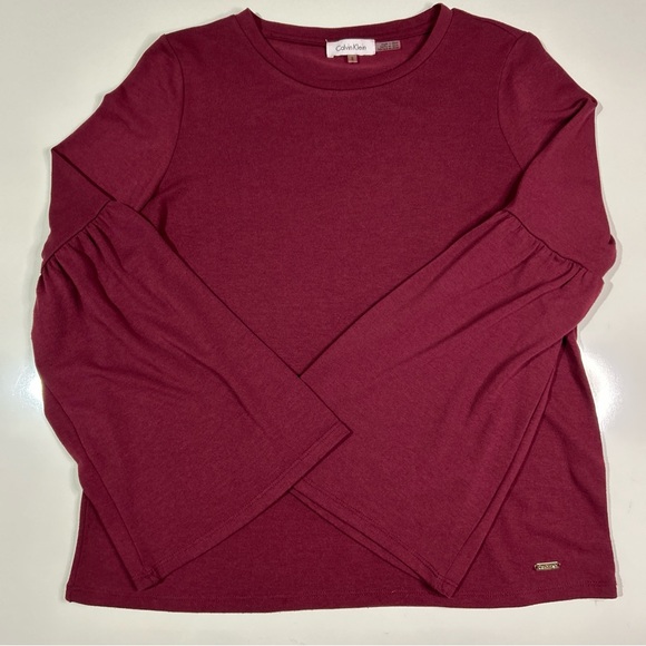 Calvin Klein Sweater Women’s Medium Maroon Red Pullover Top Shirt Cottage Core - Picture 3 of 12